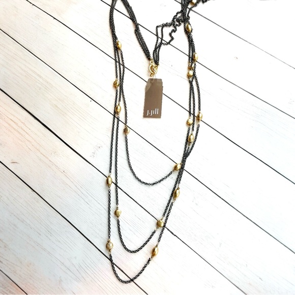 J. Jill Jewelry - NEW NWT J. Jill Gold Bead and Gunmetal Black Chain Layered Necklace $49 Retail